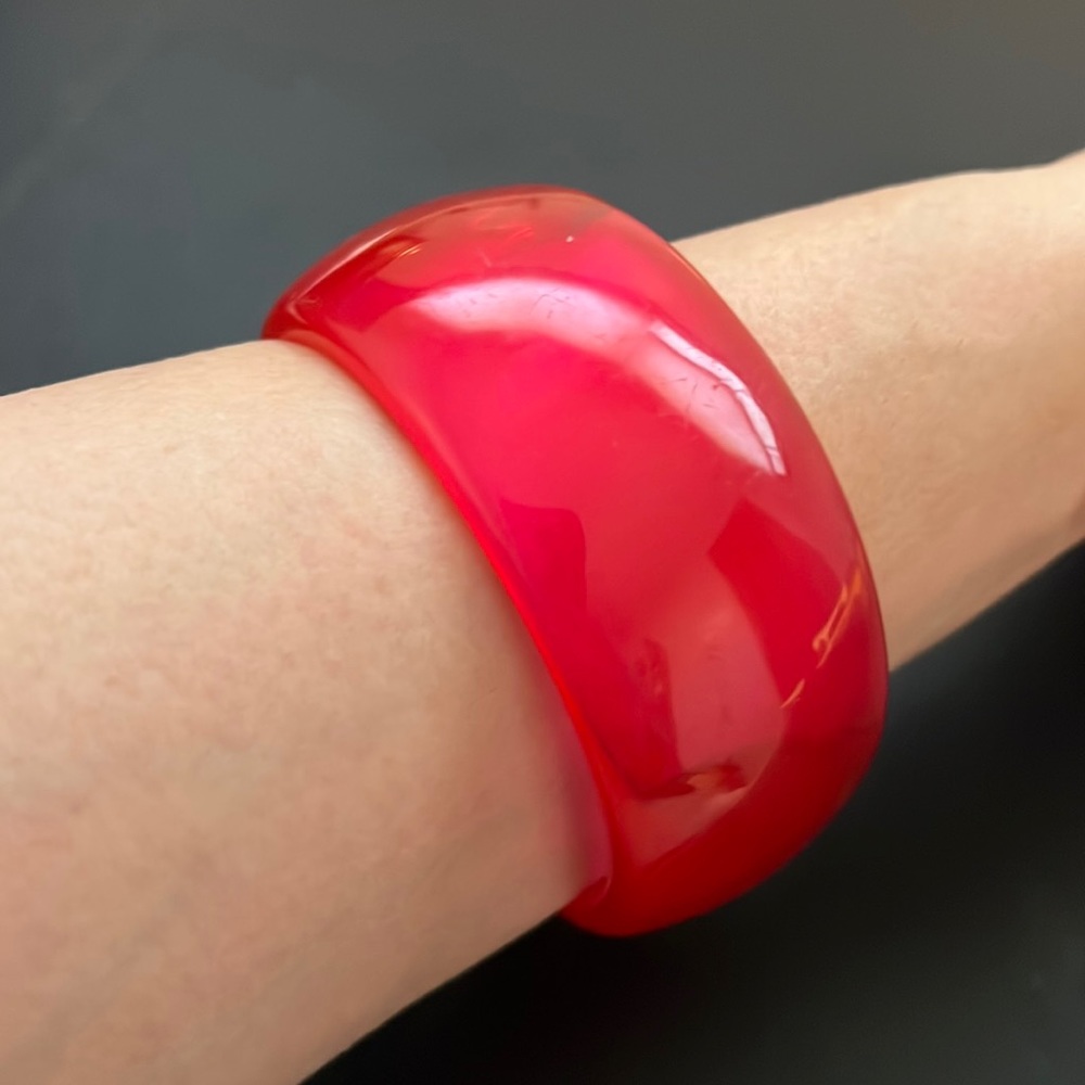 Vintage Plastic Bangle Bracelet, Translucent Hot Pink, Retro, Boho